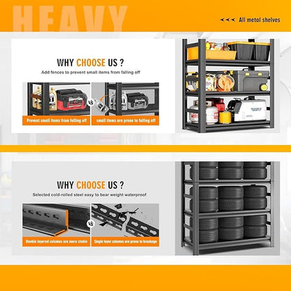 Metal Garage Shelving Unit,Heavy Duty 4-Tier Adjustable Storage Shelves,3000 lbs Capacity,Industrial Shelves for Heavy Tools and Equipment,for Garage,Basement