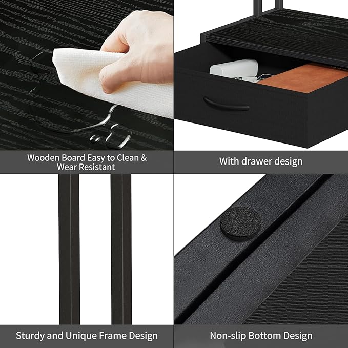 Printer Stand with Storage for Desk, with Fabric Drawer Desktop Printer Stand Shelf Organzier for Home Office, for Above and Under Desk Printer Table, Fax Machine Copier Scanner, Black