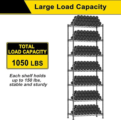 GIOTORENT 7-Wire Garage Shelving Storage Shelves, Kitchen Storage Adjustable Shelf, Metal Shelves 1400Lbs Capacity 24" W x 14" D x 71.6" H for Laundry Bathroom Pantry Closet, Black