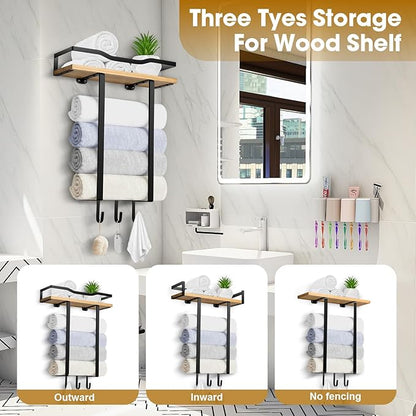 Towel Racks for Bathroom, Wall Mounted Towel Rack for Bathroom, Wall Towel Rack for Rolled Towels, Towel Storage for Small Decor-Black
