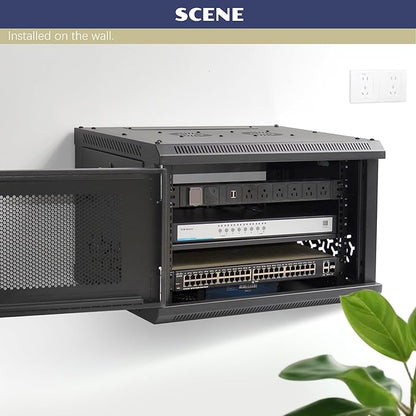 12U Wall Mount Server Cabinet with A Lockable Front Vented Door, Cooling Fans, Removable Side Panels - 45cm Depth, 19" Network Rack Including 2 PCS Full-Size Rack Shelves for IT Equipment