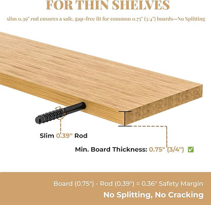 4pcs Heavy Duty Floating Shelf Brackets for 3/4" to 1.75" Boards, Invisible Blind Shelf Support Kit with CNC Drilling Jig, Double-Threaded Rods for DIY Custom Floating Shelves, 125lbs (6 inch-4pcs)