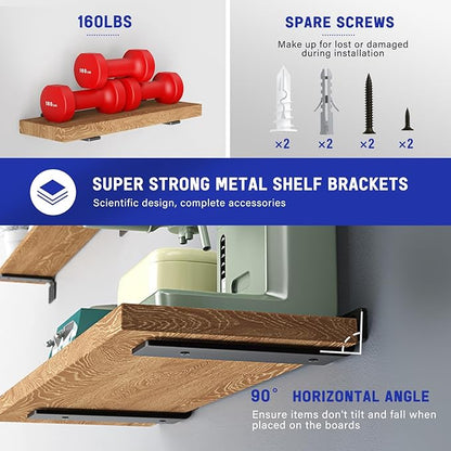 Goovilla Shelf Bracket, Heavy Duty Floating Shelf Brackets 10 inch Long, 4 Pack Brackets for Shelves, Black Coated Metal Wall Shelf Support Brackets with 1/5 Inch Thick and 160 lb. Load Capacity