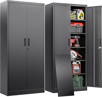BESFUR Metal Garage Storage Cabinet with Locking Doors and 5 Adjustable Shelves, Black Tall Storage Cabinets, Tool File Lockable Cabinet for Garage Office Warehouse Shop(71”H)