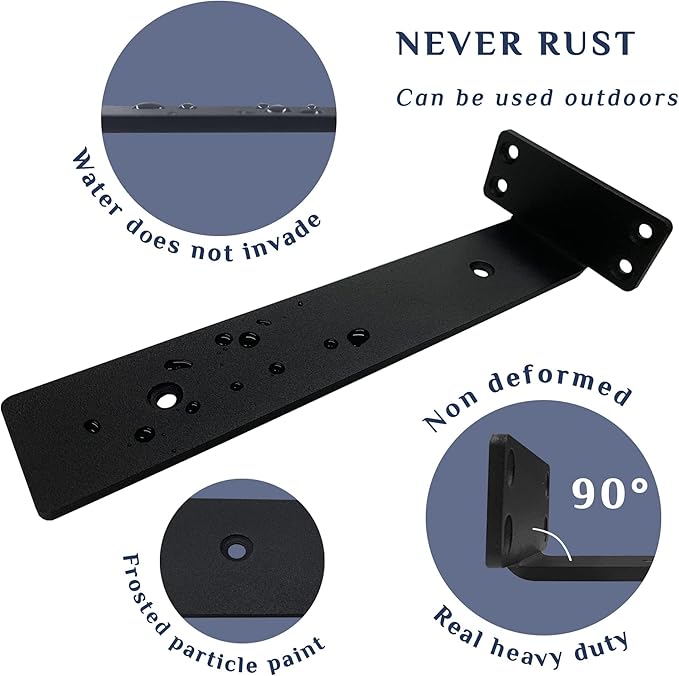 6 Pack Floating Shelf Brackets,14 inch Heavy Duty Industrial Shelf Bracket, Black Metal L Brackets for Shelves Support DIY(1/5 Inch Thicked)