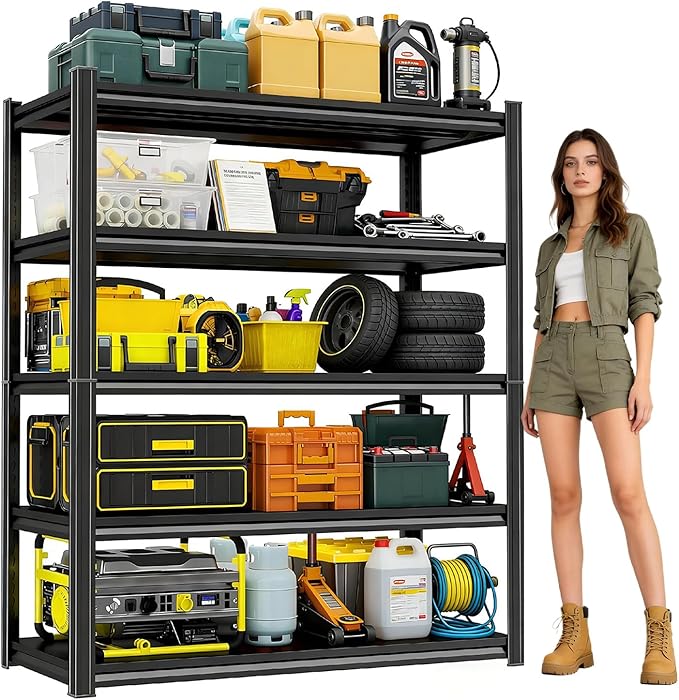 40"W 5-Tier Garage Storage Shelves, Adjustable Heavy Duty Metal Shelving Unit, Industrial Open Storage Shelf 2-in-1 Organizer Rack for Warehouse, Basement, Garage, Pantry (71.2"H x 39.4"W x 15.8"D)
