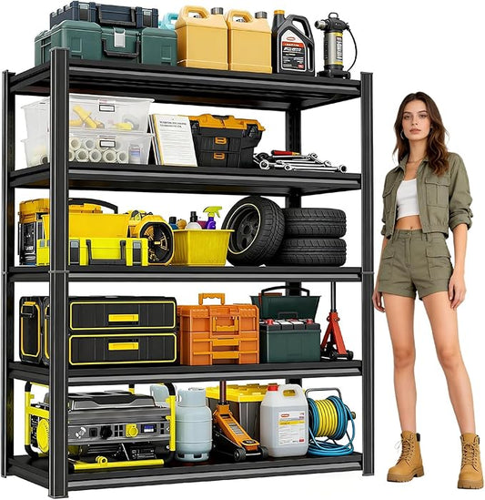 40"W 5-Tier Garage Storage Shelves, Adjustable Heavy Duty Metal Shelving Unit, Industrial Open Storage Shelf 2-in-1 Organizer Rack for Warehouse, Basement, Garage, Pantry (71.2"H x 39.4"W x 15.8"D)