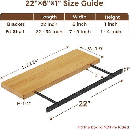 2pcs Floating Shelf Bracket Heavy Duty Floating Mantel Bracket Black Metal Decorative Floating Shelf Hardware Hidden Shelving Mounting Brackets (22″X6″X1″)