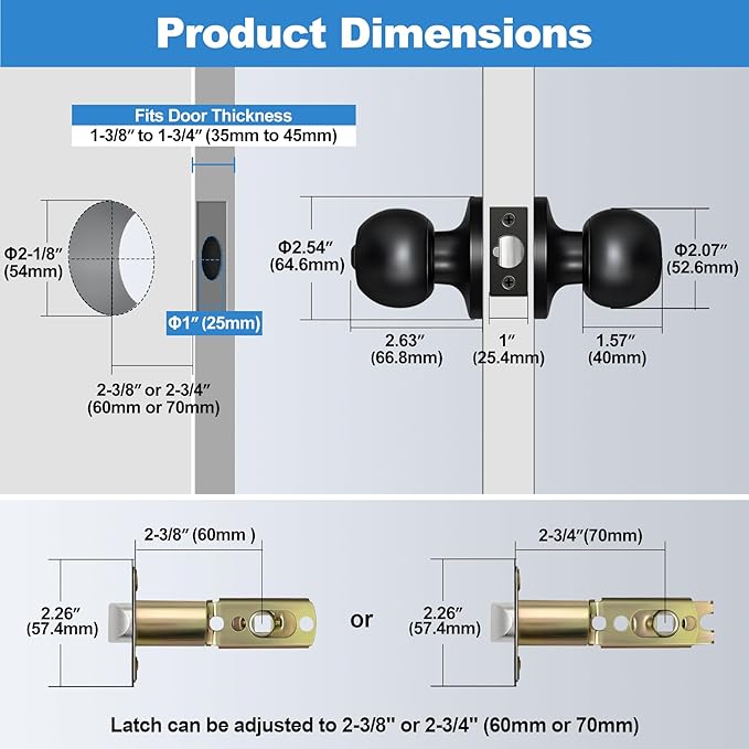 BESTTEN 4 Pack Door Knob with Lock and Key, Keyed Different Entry Door Knob, for Entrance and Front Door, Matte Black