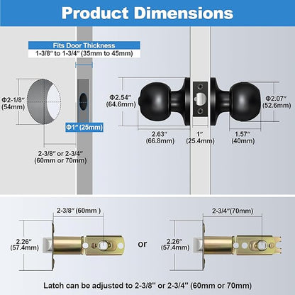 BESTTEN 4 Pack Door Knob with Lock and Key, Keyed Different Entry Door Knob, for Entrance and Front Door, Matte Black