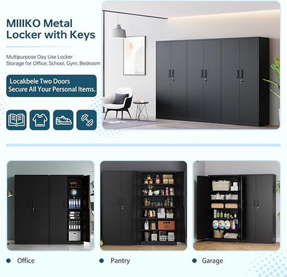 MIIIKO Metal Garage Storage Cabinet with 2 Doors and 5 Shelves,71" Metal Cabinets,Lockable Storage Cabinet for Home Office,Garage.