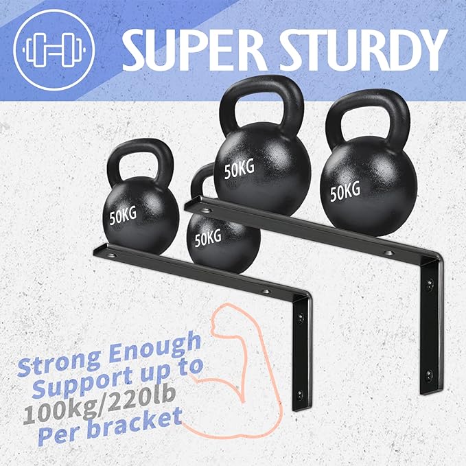 CLT Black Shelf Bracket, 6” X 4” Quarter Inch (1/4") Thick- Max Load: 330 lb Rustic Industrial Modern Farmhouse Heavy Duty Cold Rolled Steel Bracket for Table Bench, Space Saving DIY, Pack of 4