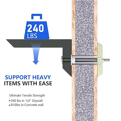 Drywall Anchor with Included Bolts for 3/16”-24, Heavy Duty Hollow Drywall Anchors for TV Mounting Kit (Pack of 50(w/o Bolts)