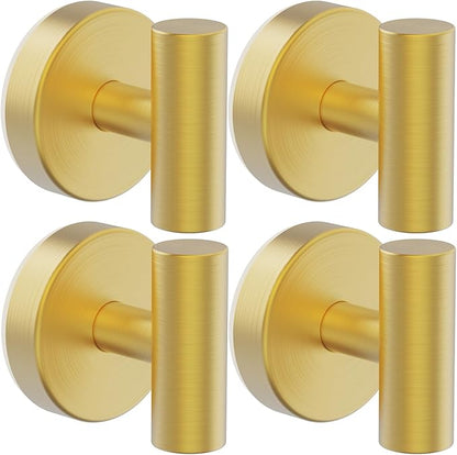 Suction Cup Hooks, Shower Hooks for Inside Shower – Removable Towel Hooks for Bathroom Window Glass Mirror Tile, Bath Robe Looafh Hook for Hanging – Waterproof & Rustproof, Gold(4 Pack)