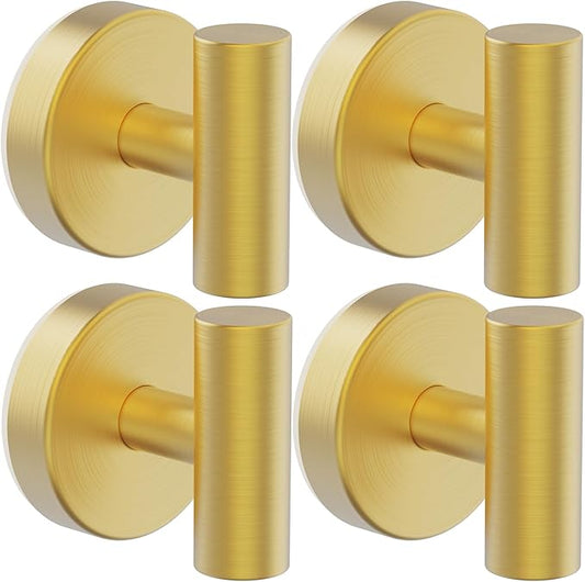 Suction Cup Hooks, Shower Hooks for Inside Shower – Removable Towel Hooks for Bathroom Window Glass Mirror Tile, Bath Robe Looafh Hook for Hanging – Waterproof & Rustproof, Gold(4 Pack)