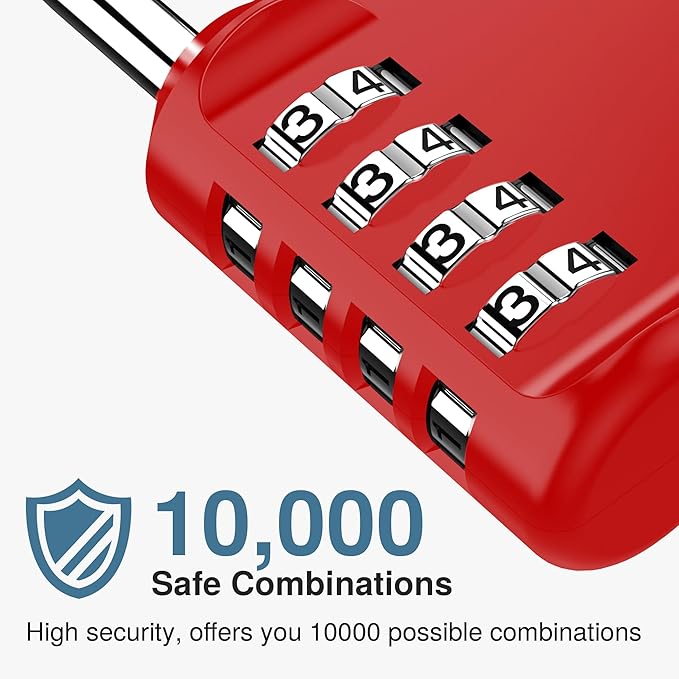 Puroma 2 Pack Combination Lock 4 Digit Padlock for School Gym, Sports Locker, Fence, Toolbox, Case, Hasp Storage (Red)