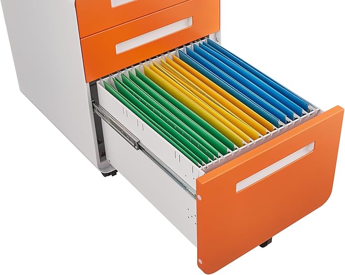 GarveeHome 3 Drawer Mobile File Cabinet with Lock, Under Desk Metal Filing Cabinet for Home Office, Under Desk Storage with 5 Wheels for A4/Letter/Legal Size, Fully Assembled