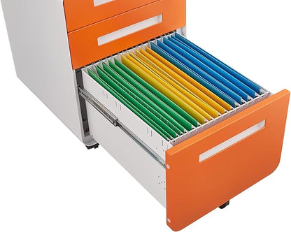 GarveeHome 3 Drawer Mobile File Cabinet with Lock, Under Desk Metal Filing Cabinet for Home Office, Under Desk Storage with 5 Wheels for A4/Letter/Legal Size, Fully Assembled