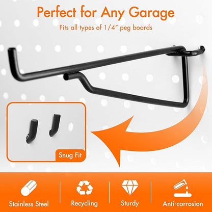 G.CORE Pegboard Shelf Hooks, 10-Pack 6" Black Peg Board Brackets, 1/4" Peg Board Organizer Accessories, Peg Hooks Assortment Various Tools Storage Arrange System for Garage Craft Workshop Workbench