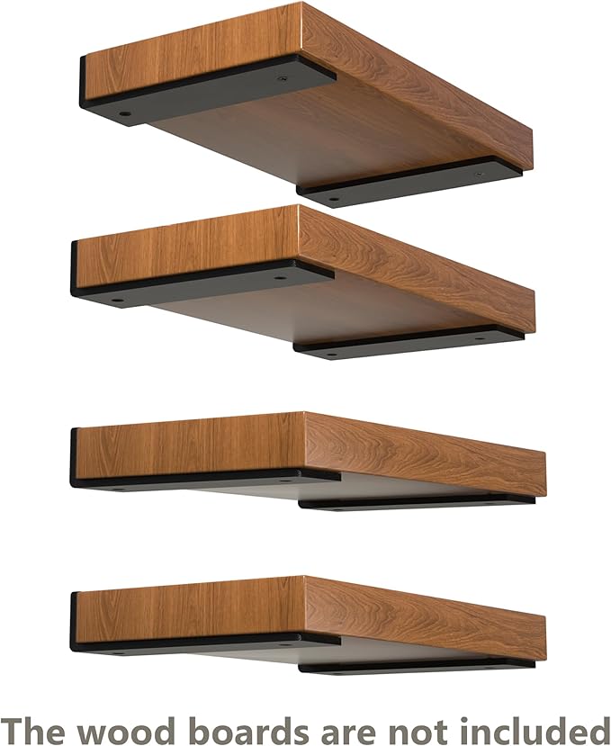 10 Inch Floating Shelf Brackets, Heavy Duty Hidden Bracket for Wall, Mantel, Bookshelves, Black Powder Coated Steel, 8-Pack