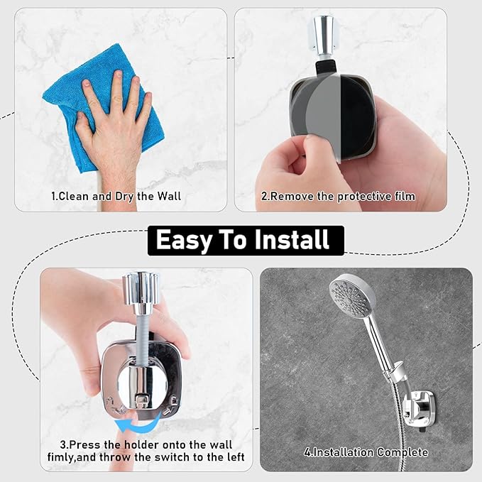Handheld Shower Head Holder Suction, 360° Adjustable Shower Head Holder Wall Mounted, Rustproof Showerhead Hose Holders Hanger Bracket for Bathroom, No Drill Tool-Free Installation in Seconds