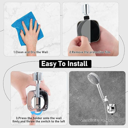 Handheld Shower Head Holder Suction, 360° Adjustable Shower Head Holder Wall Mounted, Rustproof Showerhead Hose Holders Hanger Bracket for Bathroom, No Drill Tool-Free Installation in Seconds