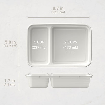 Bentgo Prep - 20-Piece 2-Compartment Reusable Meal Prep Containers with Lids, PFAS & BPA Free Materials, Durable, Microwave, Freezer, & Dishwasher Safe To Go Food Storage (Whisper Gray)