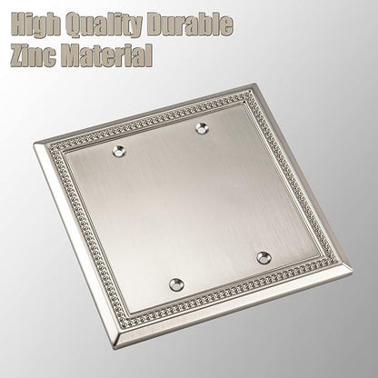Henne Bery Sunken Pearls Heavy Duty Decorative Wall Plate Switch Plate Outlet Cover (Double Blank, Satin Nickel)