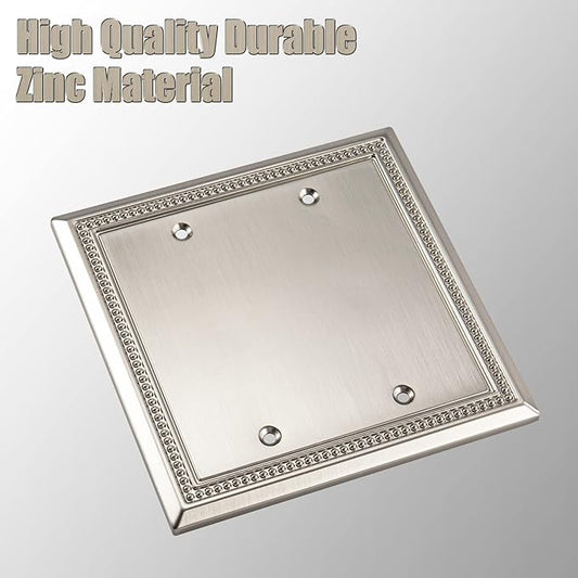 Henne Bery Sunken Pearls Heavy Duty Decorative Wall Plate Switch Plate Outlet Cover (Double Blank, Satin Nickel)