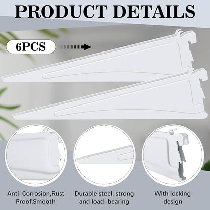 Adjustable Locking Shelf Bracket 16 Inch Shelf Brackets Heavy Duty Wire Shelving Brackets for Deep Wire Shelving Double Track System(White,6 Pcs)