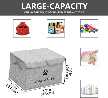 Dog toy box with lid dog storage organizer perfect basket for dog toys living room, playroom, closet, home organization and storage - Snow Gray