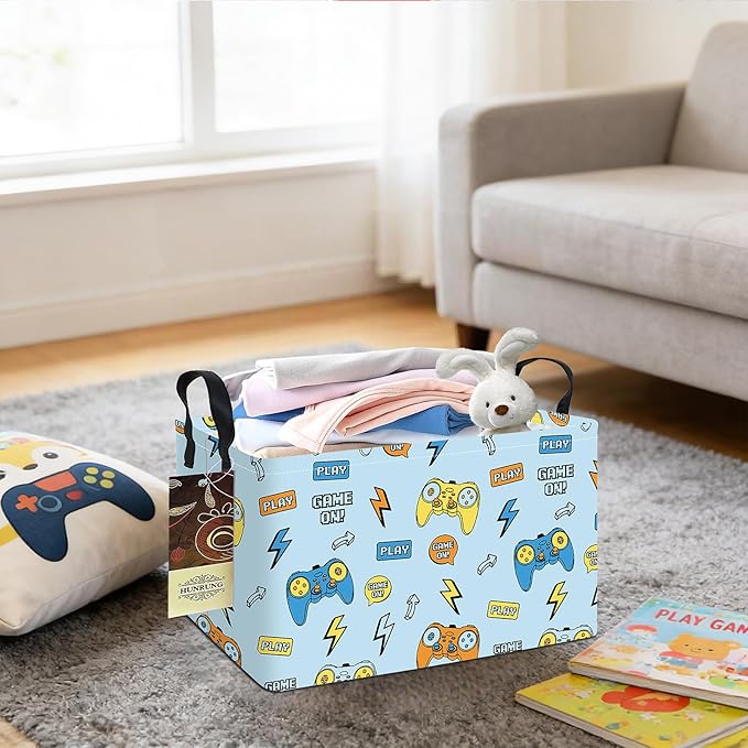 HUNRUNG Rectangle Storage Basket Cute Canvas Organizer Bin for Pet/Children Toys, Books, Clothes Perfect for Rooms/Playroom(REC-Color Game)