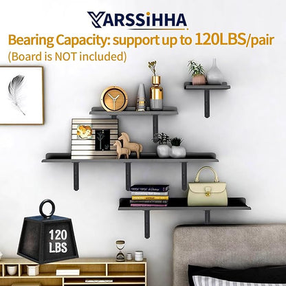 Yarssihha 10 Inch Decorative Shelf Brackets, 6 Pack Wall Mounted Metal Shelving Brackets, Heavy Duty Shelf Supports, Rustic L Shape Brackets for Floating Shelves DIY Home Kitchen, with Screws