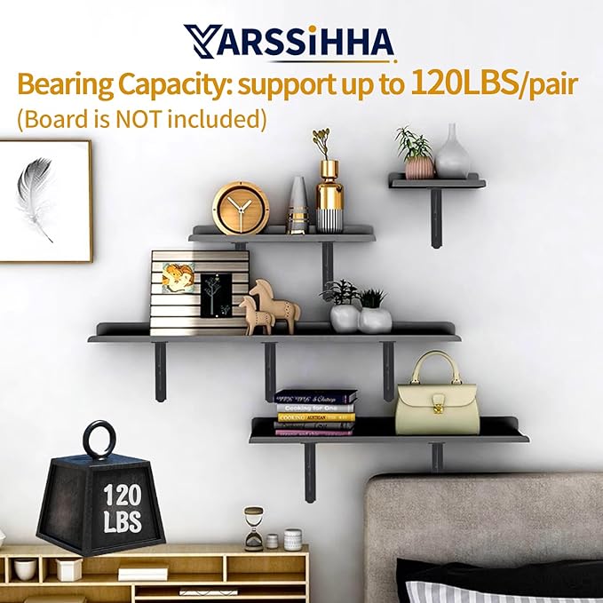Yarssihha 5 Inch Decorative Shelf Brackets, 2 Pack Wall Mounted Metal Shelving Brackets, Heavy Duty Shelf Supports, Rustic L Shape Brackets for Floating Shelves DIY Home Kitchen, with Screws