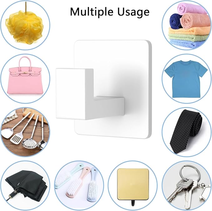 VAEHOLD Wall Towel Hooks, Heavy Duty Sticky Holder Waterproof Towel Hooks for Hanging Coat, Clothes, Closet Hook Wall Mount for Kitchen (White, 2 Pack)