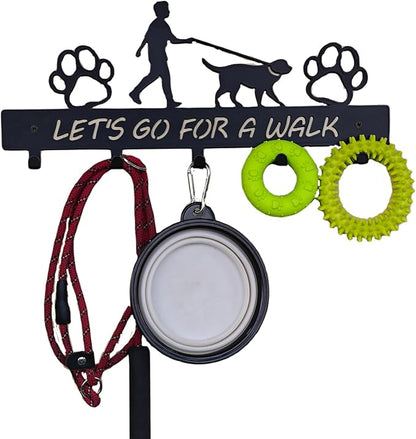 Dog Leash Holder Wall Mount, Dog Supply Organizer with 5 Hooks, Metal Key Hooks for Wall， Wall Storage for Hanging Leash, Vest, Harness, Keys