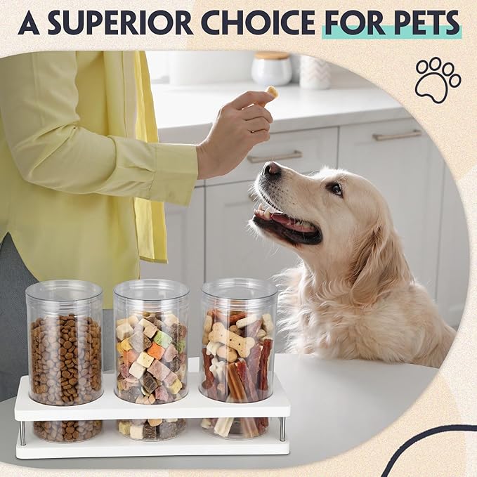 Suclain Dog Treat Container Set for Countertop Includes 3 Plastic Treat Jars, 1 Food Storage Tray with Sticker and Pen Farmhouse Pet Food Storage Organizer Gift for Pet Dog Owners