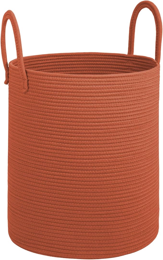 Cotton Rope Laundry Basket, Large Capacity Storage Bin with Handles, Blanket Basket for Living Room, Ribbed Texture, Brick Red, XX Large 100L