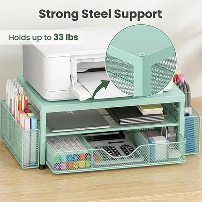 2 Tier Monitor Stand, Computer Monitor Riser, Office Desk Accessories, Desk Organizer Desk Shelf Printer Stand, Green