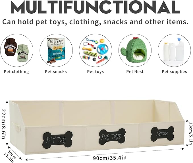 Qozary Large Dog Toy Basket with Diy Tag - Collapsible Dog Toy Bin, Fabric Personalized Dog Toy Box, Trapezoid Dog Toy Storage and Organizer for Pet Supplies