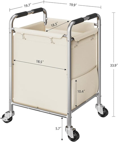 Laundry Basket with Wheels, Rolling Laundry Sorter Cart with Side pockets,47.6GAL(180L) Rolling Laundry Hamper with Removable Bag and Handle for Bedroom, Beige