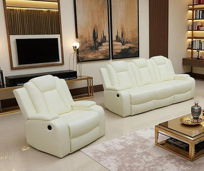 Modern 3 Recliner Seats Leather Power Sectional Reclining Sofa Set with LED Light, 2-Piece Power Recliner Sofa and Chair with Storage Console/Cup Holders for Living Room/Apartment/RV/Office