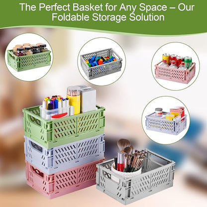 2-Pack Small Pastel Plastic Storage Baskets, Collapsible Crates for Organizing, Space-Saving Mini Bins for Classroom, Kitchen, Office, Bedroom (Purple, 9.8" x 6.5" x 3.8")
