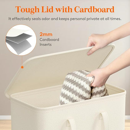 Lifewit 65L Slim Small Laundry Hamper, Laundry Basket with Lid, Dirty Collapsible Clothes Storage with Easy Carry Extended Handles, Tall Hampers for Bedroom Laundry Room, White, 1 Pack