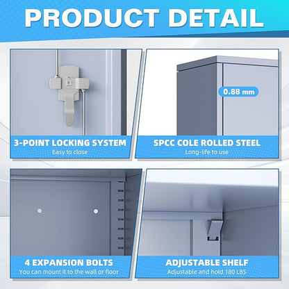 Bonusall Mental Garage Cabinets with 2 Doors and 4 Shelves, Locking Cabinet with for Tool，Steel Garage Storage Cabinets for Home Office, Warehouse，School(Cement Grey)