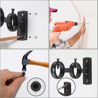 Goowin Curtain Rod Bracket, 3pcs Adjustable Curtain Rod Holder, Double Curtain Brackets Wall Mount Curtain Rod Hooks for Living Room Bathroom Bedroom Curtain rods, Drapery Rods (Black)