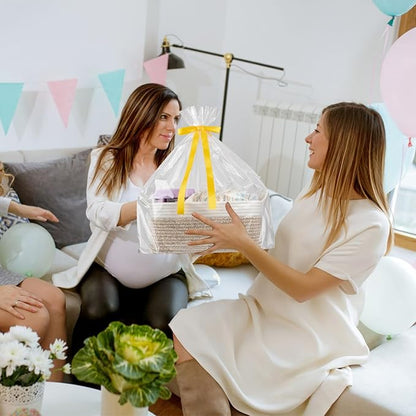 OIAHOMY Woven Basket, Gift Basket Empty with Gift Bags and Ribbons, Rope Baskets for Baby Showers, Storage Baskets with Handles for Nursery, Pet Toy Organizer - Brown & White