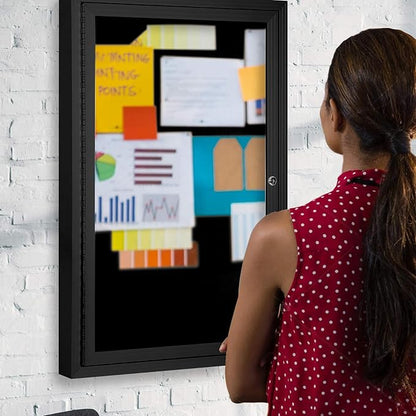 INNOVART Enclosed Bulletin Board 36” x 24”, Lockable Fabric Noticeboard with Aluminum Frame, Wall Display Case with Swing-Open Door Black Felt, Information Cabinet for School, Office, Commercial, etc