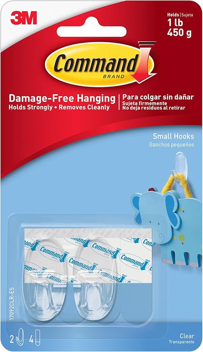 Command Small Clear Oval Hooks, 2 Wall Hook and 4 Strips, Damage-Free Hanging with Adhesive, No Tools Great for Hanging Home and Room Decor, Holds up to 1 lb