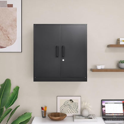 LUCYPAL Metal Storage Cabinets with 2 Doors and Handle,Steel Locking Storage Cabinet with Adjustable Shelves,Tool Cabinet for Office,Home, Garage (Black)